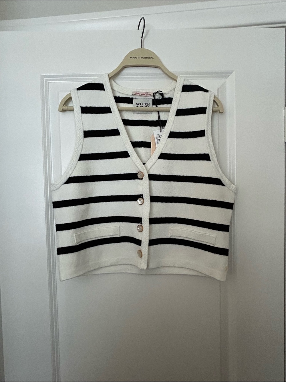 NWT! Scotch & Soda White and Black Striped Knit Vest